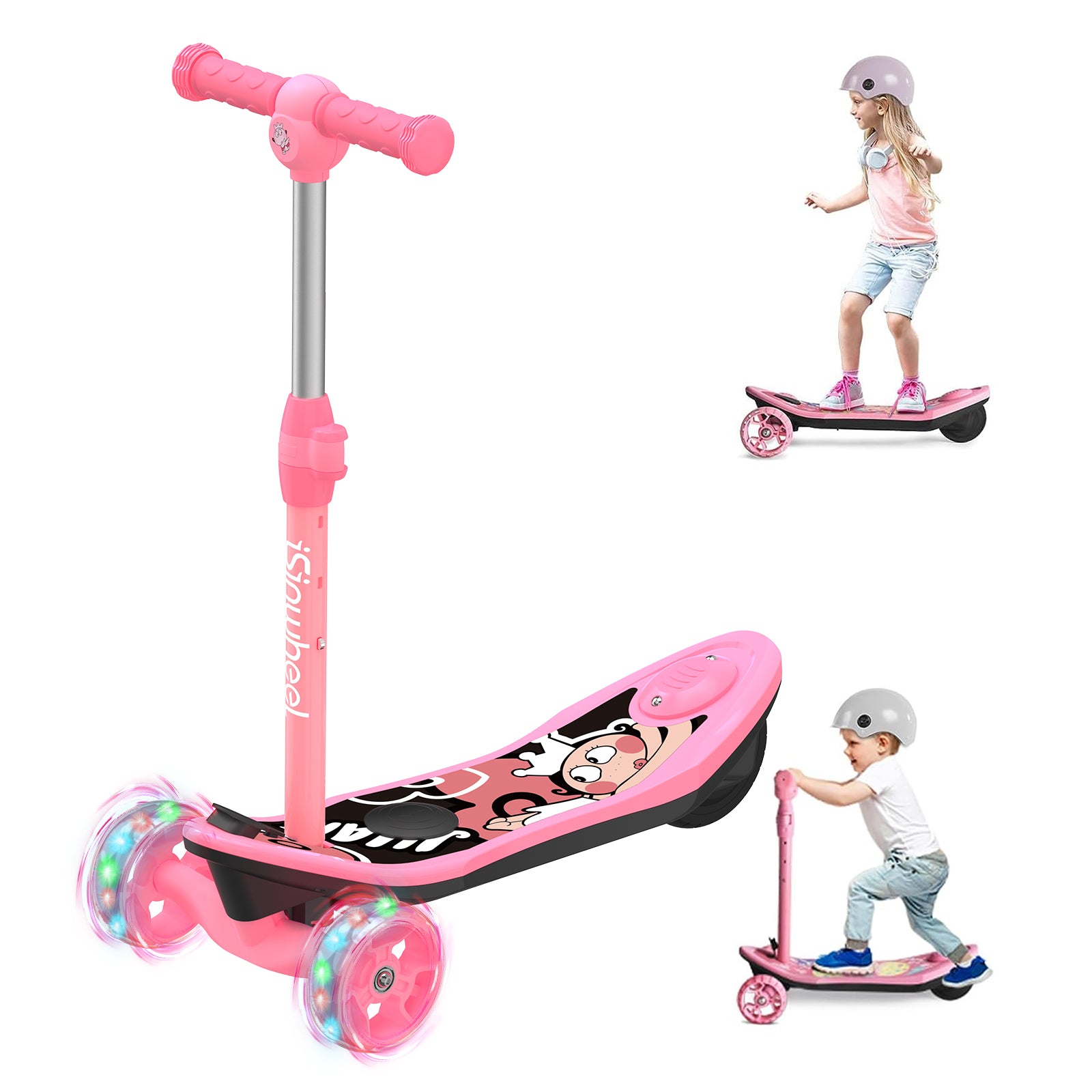 3-Wheel Mini 2in1 Kids Electric Scooter Height Adjustable Foldable Lean to Steer Kick Scooter for 3-12 Boys Girls