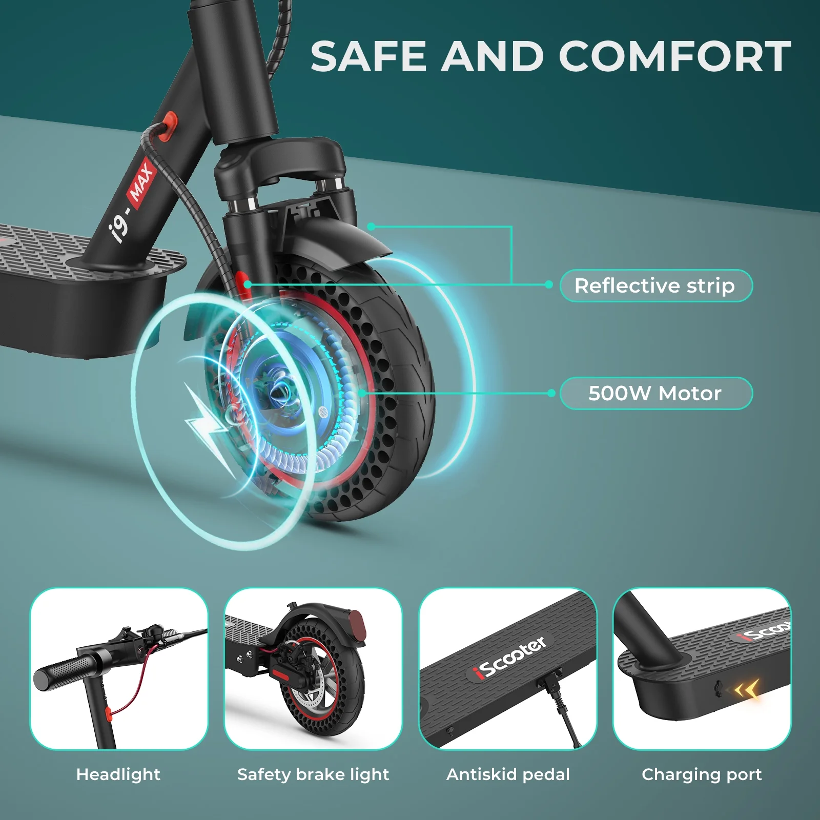 iScooter® Outstanding i9Max 500W Electric Scooter for Adults
