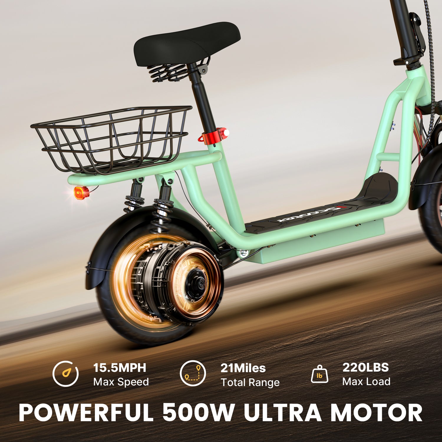 iScooter i12 500W Electric Scooter With Seat & Carry Basket