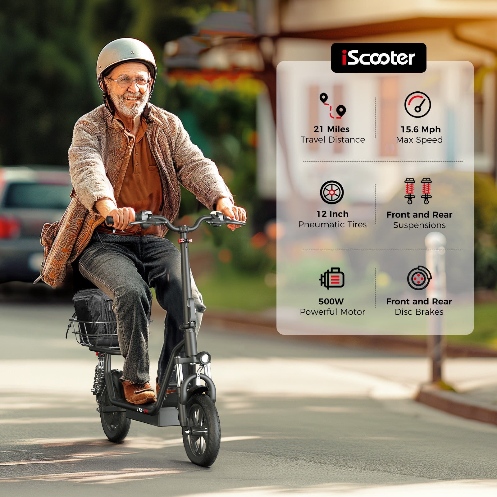 iScooter i12 Electric Scooter 500W With Big Seat