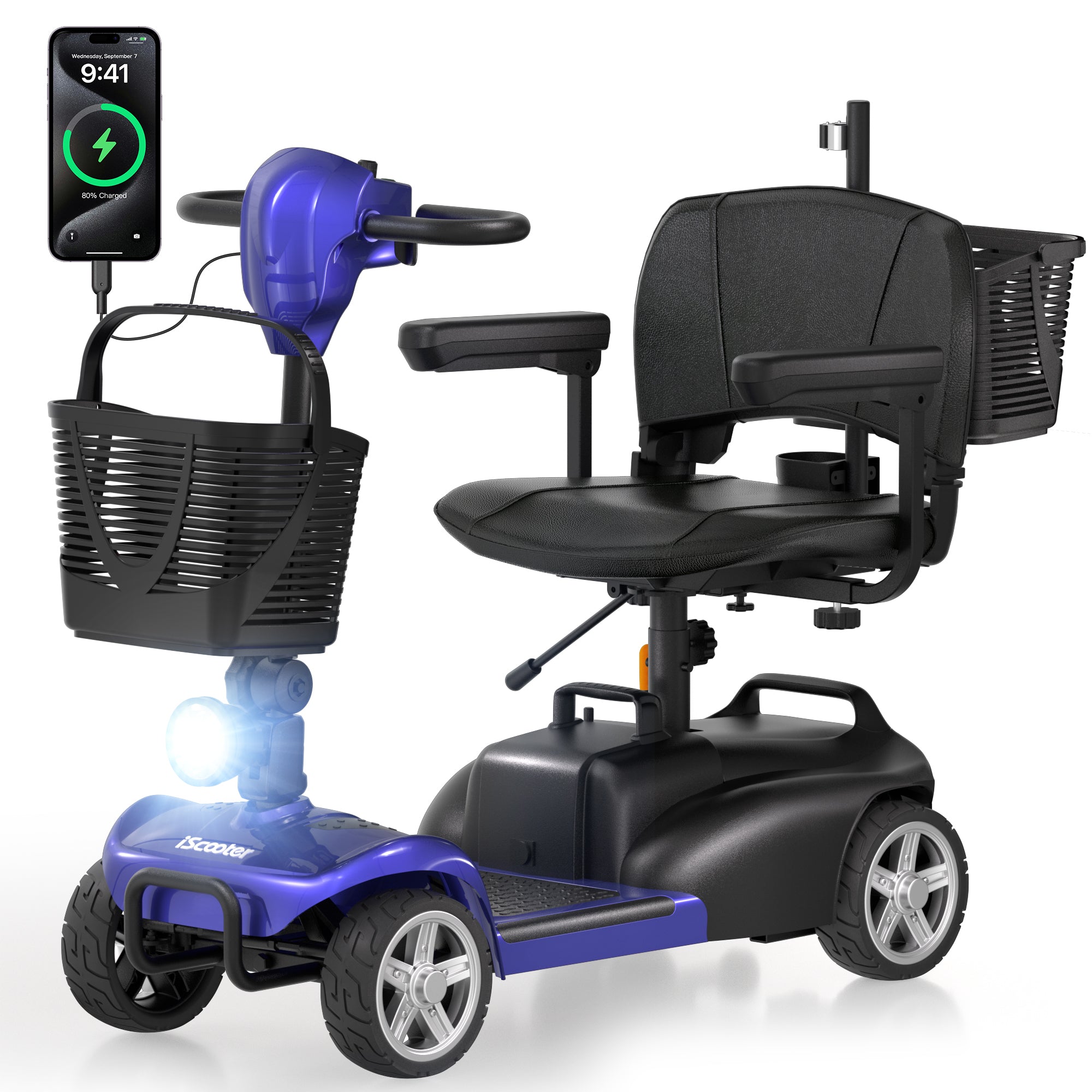 iScooter X02 4 Wheel Mobility Scooter with LED Headlight