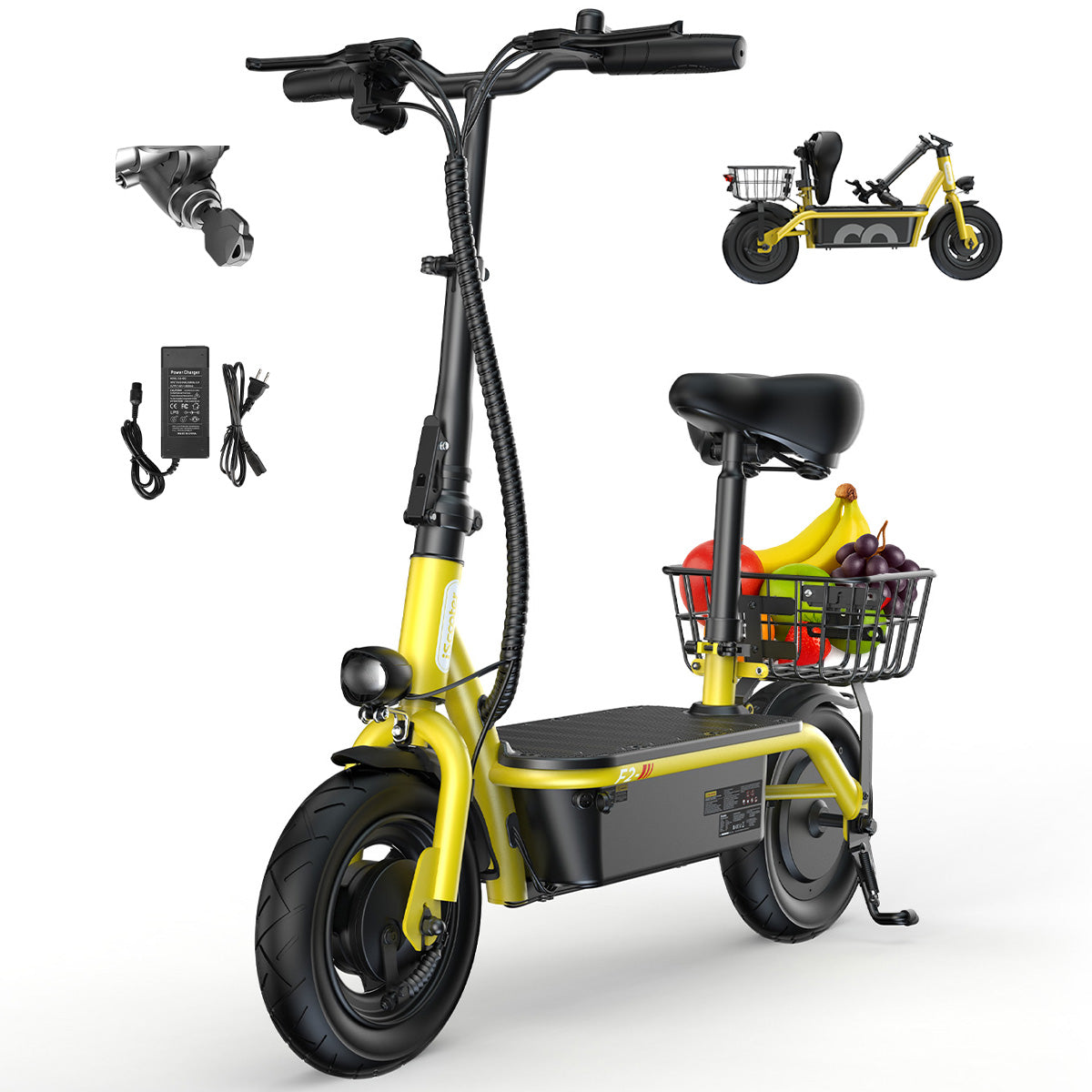 F2 Electric Scooter with Seat 10" Pneumatic Tire