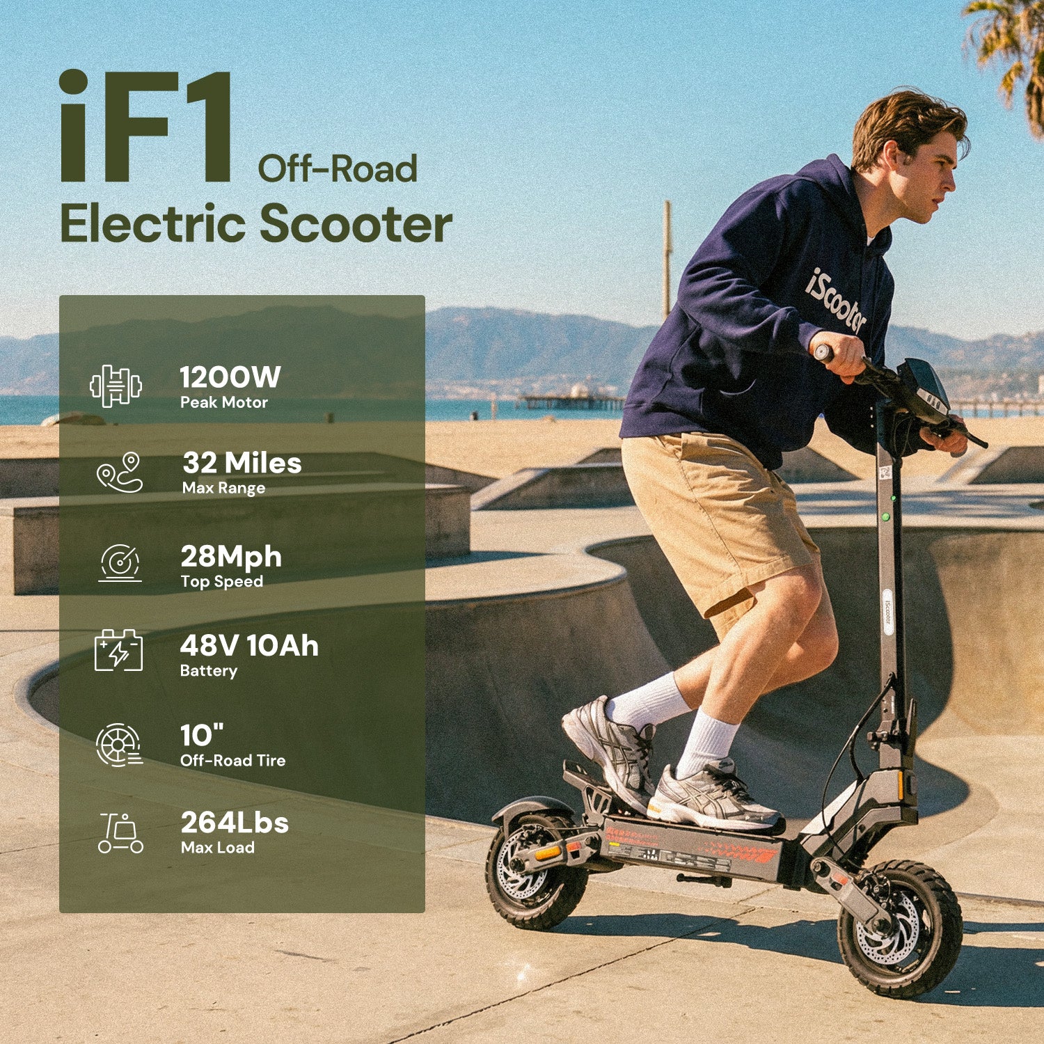 iScooter iF1 Electric Scooter 1200W Motor for Adults