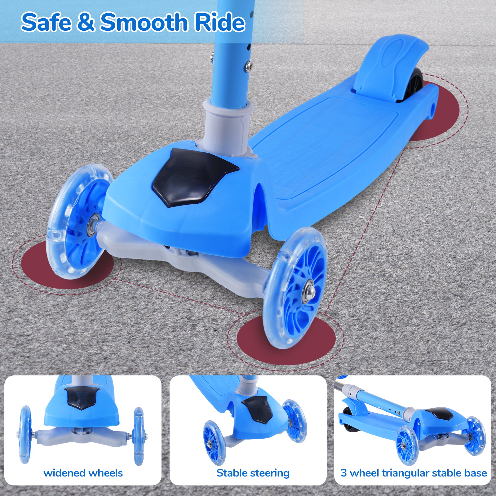 T1 3-Wheel Kids Scooter with LED Light-Up Wheels