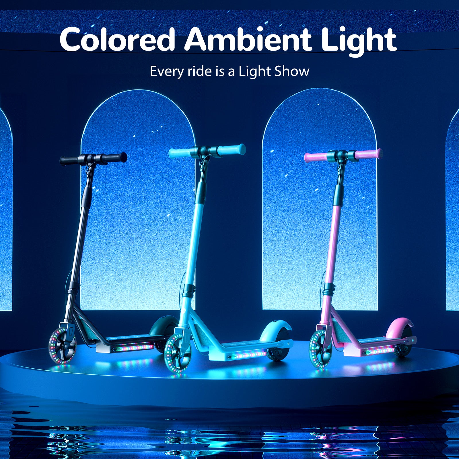S2 Electric Scooter Colorful Lights Adjustable Speed and Height for Kids Ages 6-14