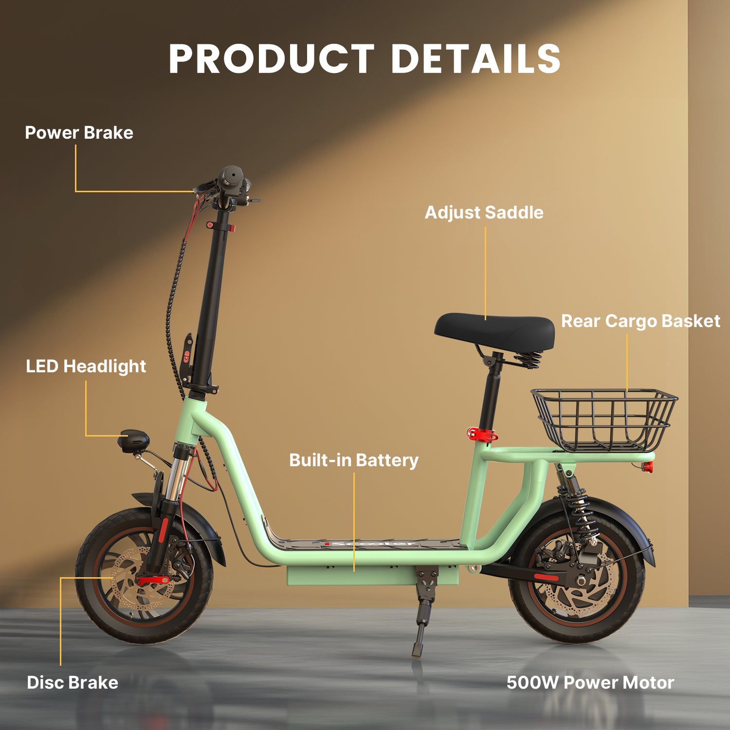 iScooter i12 500W Electric Scooter With Seat & Carry Basket
