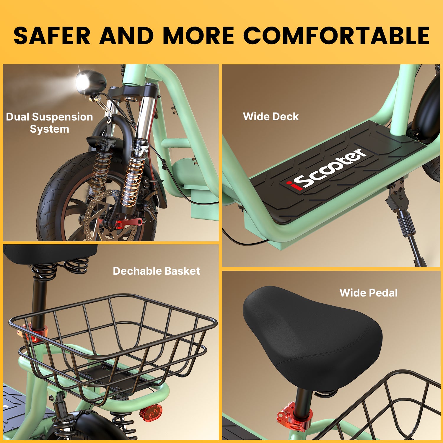 iScooter i12 500W Electric Scooter With Seat & Carry Basket