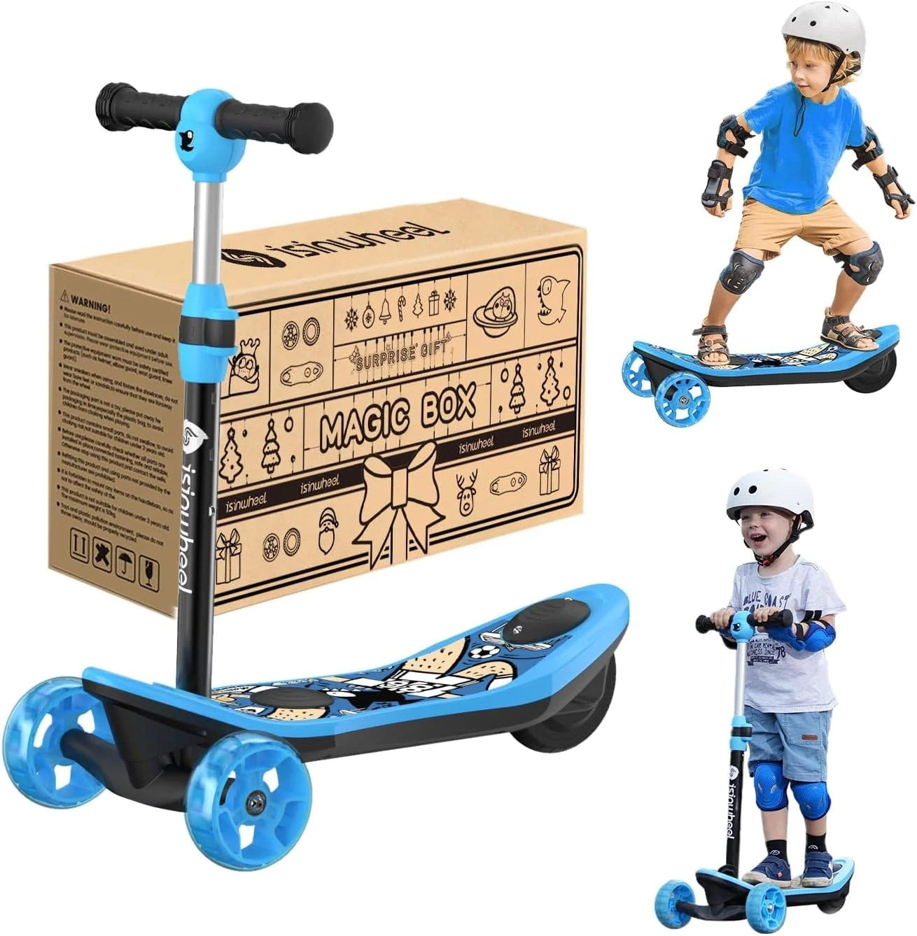3-Wheel Mini 2in1 Kids Electric Scooter Height Adjustable Foldable Lean to Steer Kick Scooter for 3-12 Boys Girls