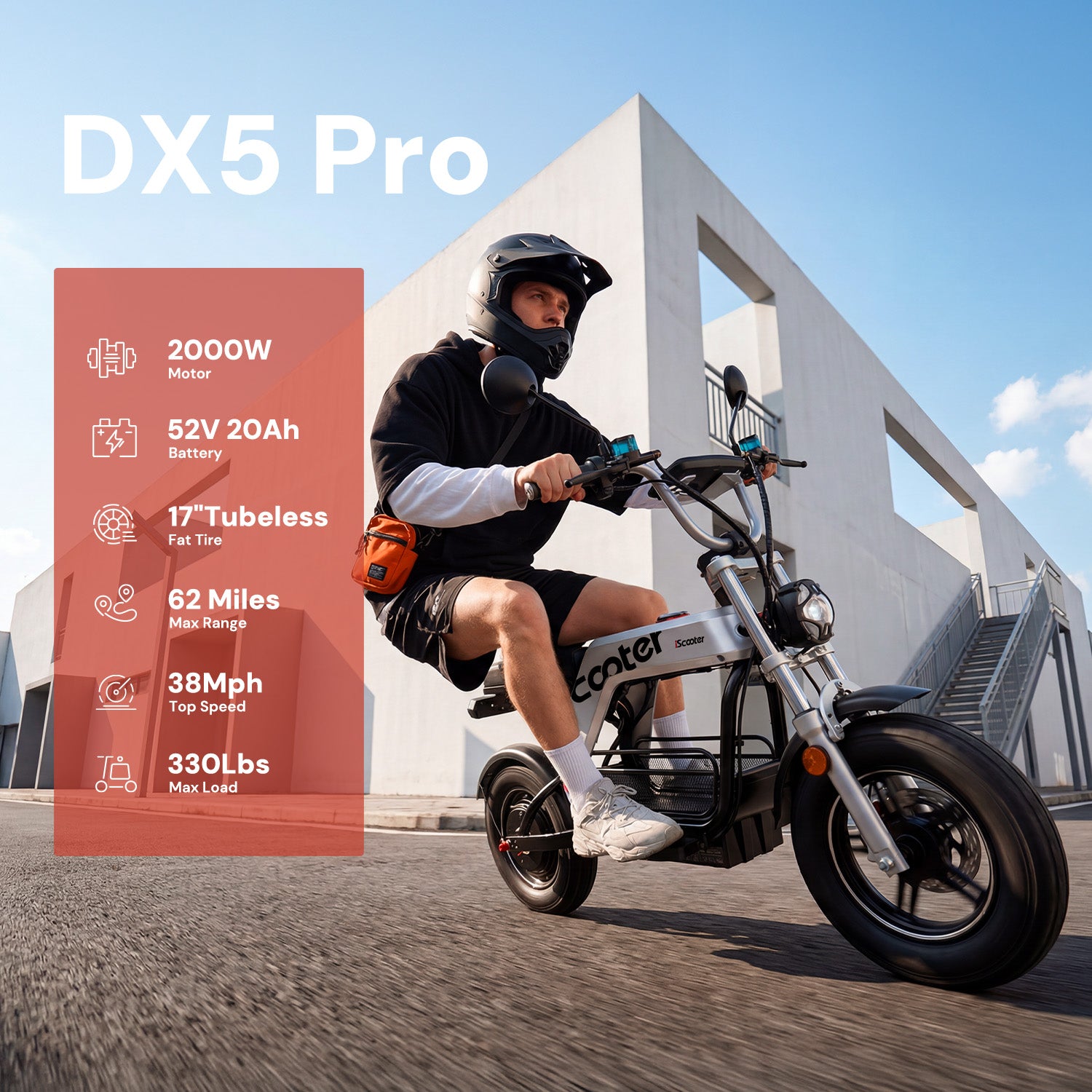 iScooter DX5Pro / DX5 2000W Electric Scooter with Seat & Large Basket