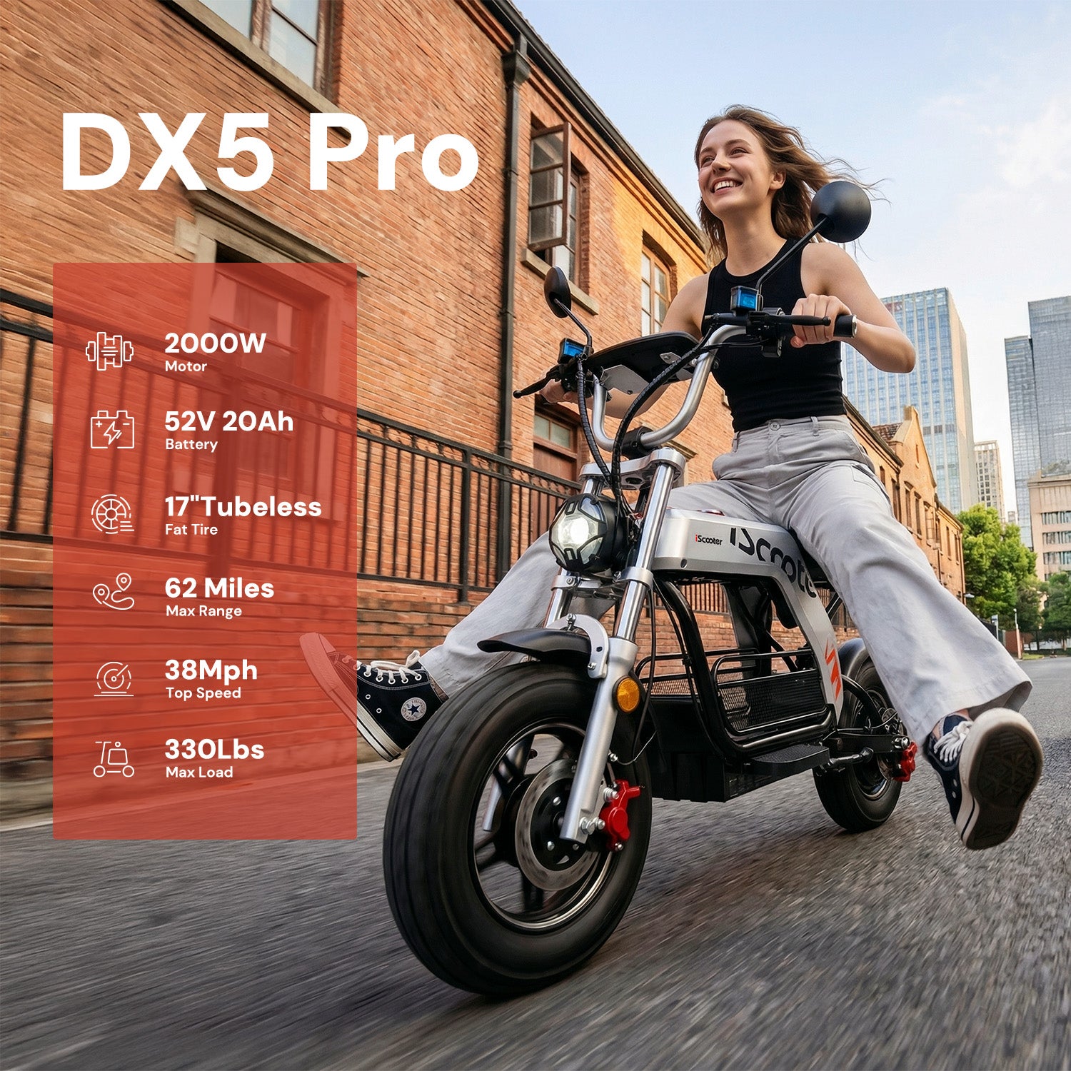 iScooter DX5Pro Electric Scooter with Seat 2000W Motor