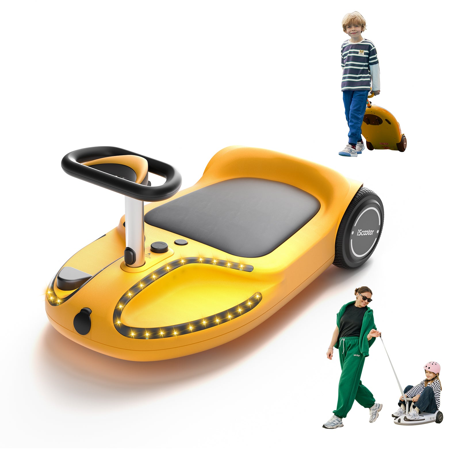 iScooter TC3 Electric Wiggle Car 4 in 1 Ride on Toy 3 Speed Modes For Ages 3+ with Lithium Rechargeable Battery＆Pull Rope