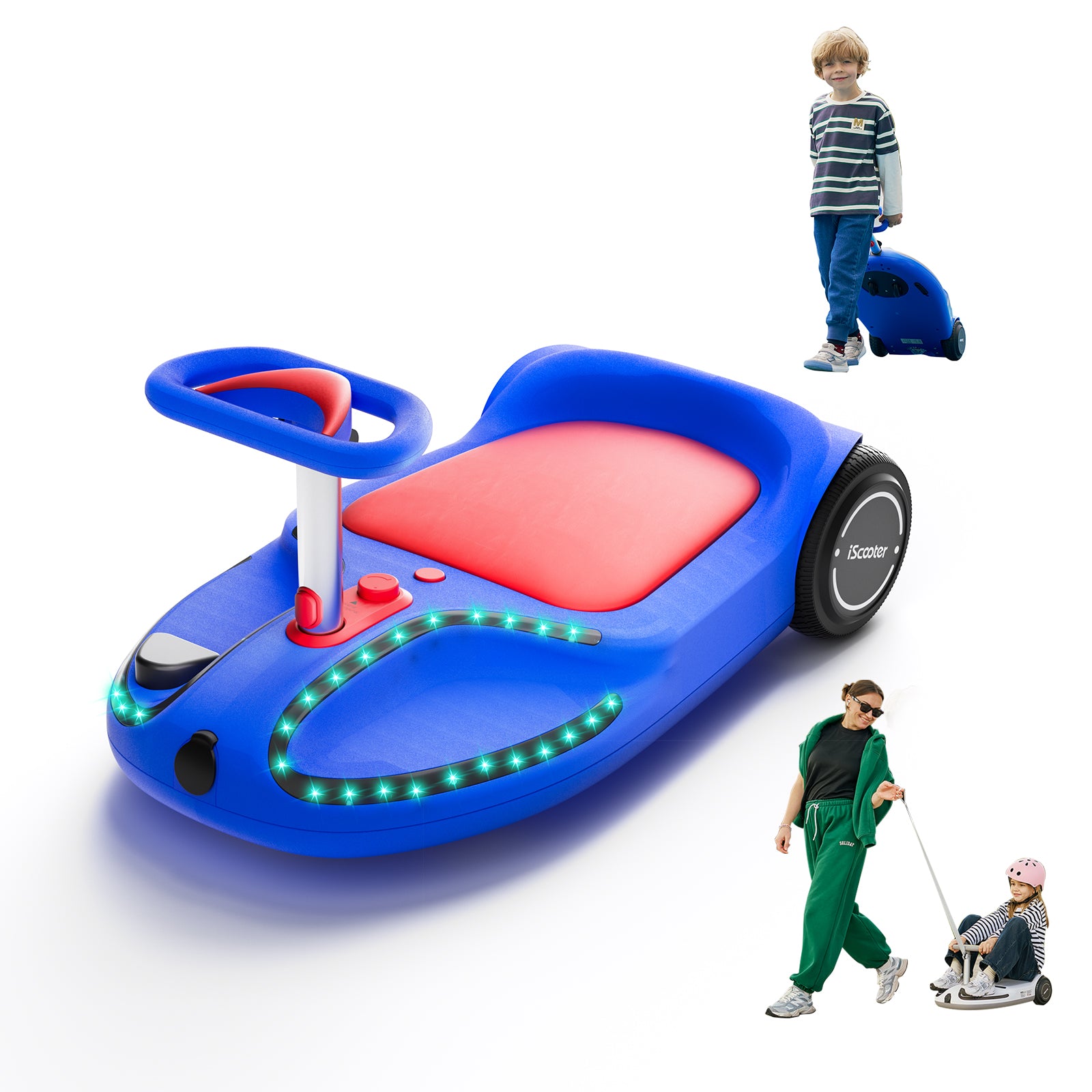iScooter TC3 Electric Wiggle Car 4 in 1 Ride on Toy 3 Speed Modes For Ages 3+ with Lithium Rechargeable Battery＆Pull Rope