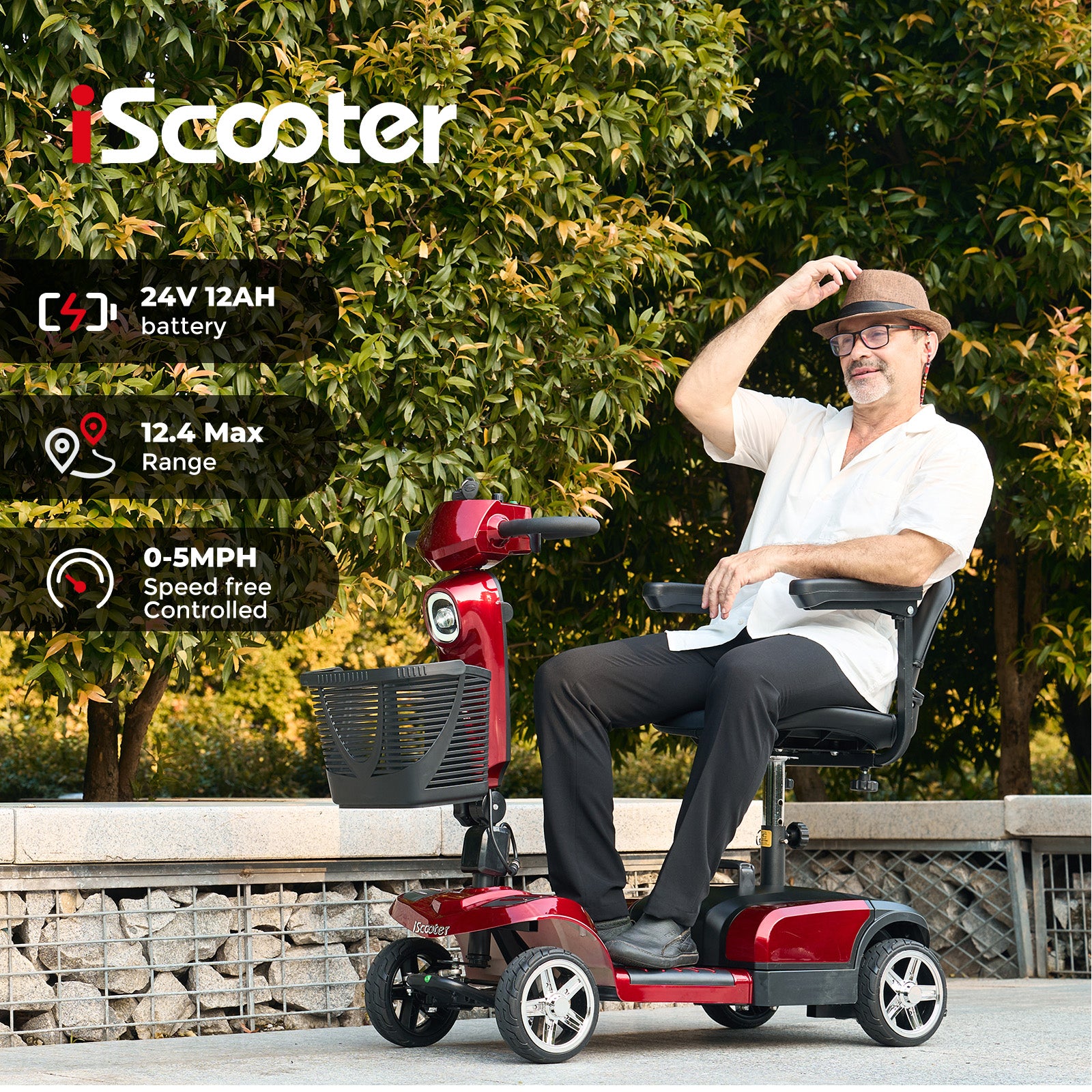 iScooter X03 4 Wheel Mobility Scooter with LED Headlight