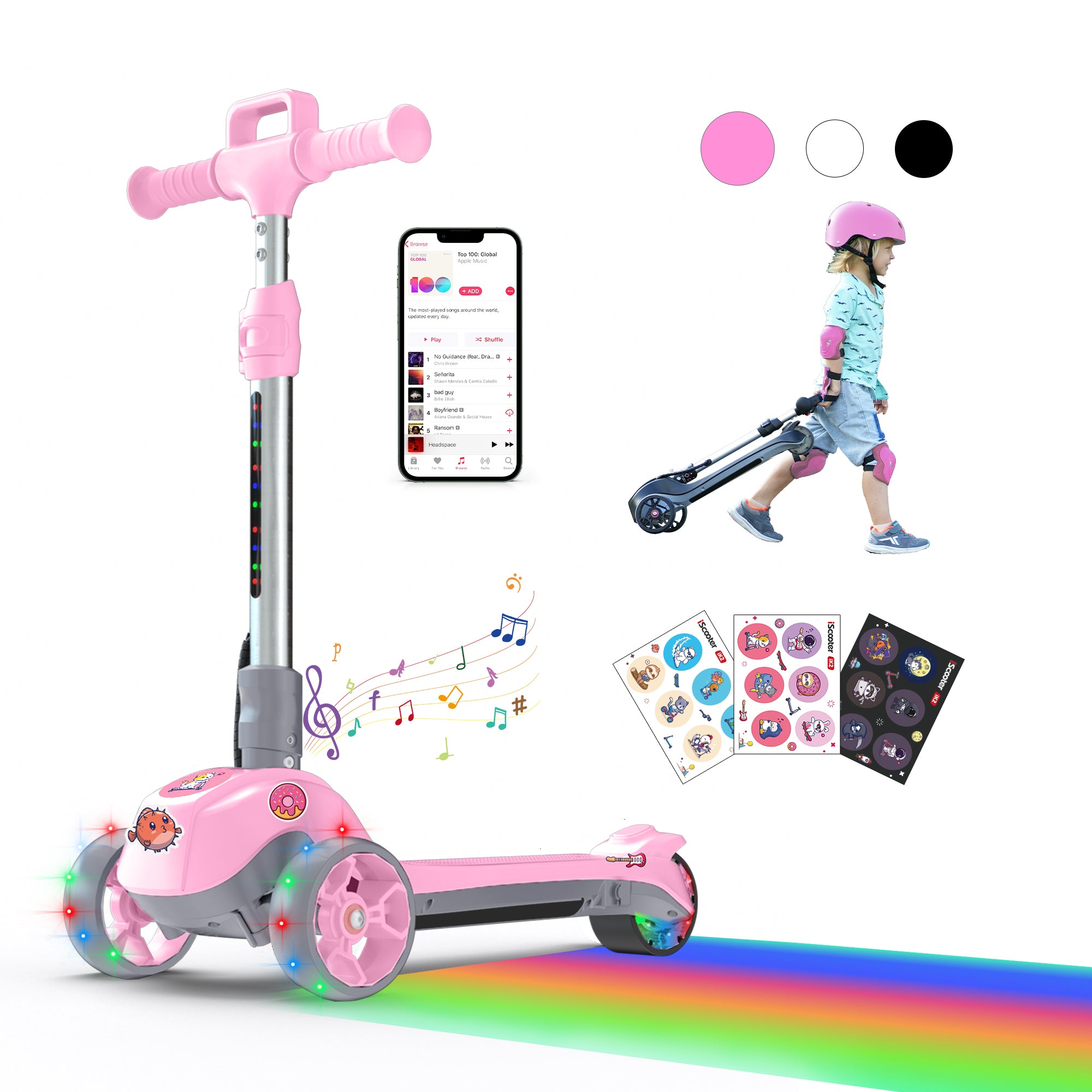 iScooter iK2 3-Wheel Electric Scooter Adjustable Height for Kids Ages 3-8 Unique Gift