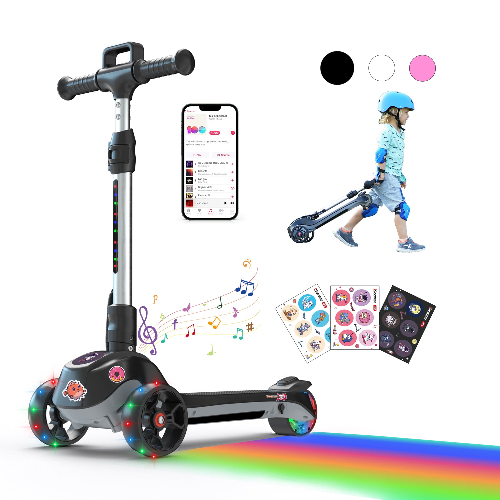 iScooter iK2 3-Wheel Electric Scooter Adjustable Height for Kids Ages 3-8 Unique Gift