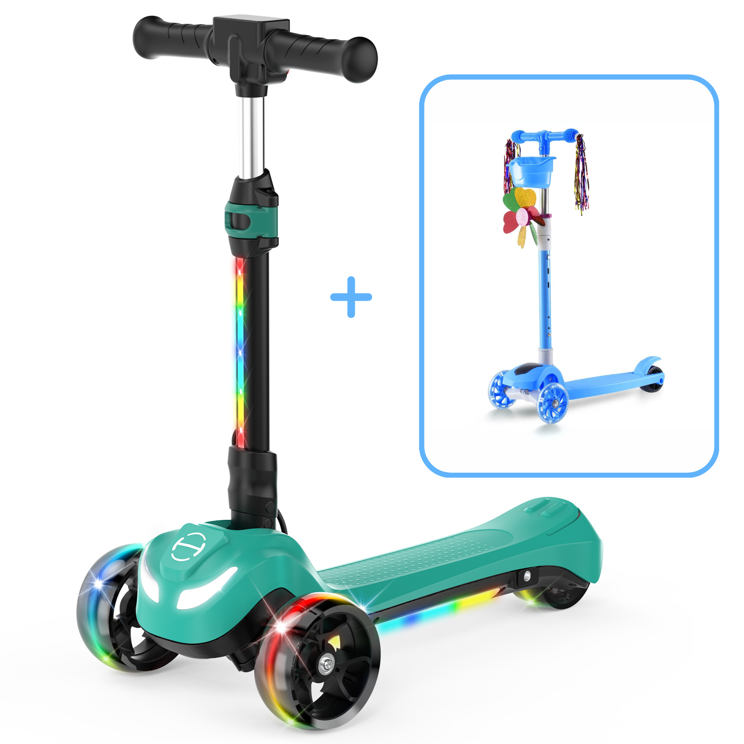 B2 Light Up 3-Wheels Scooter with Bluetooth Control  for Age 3-8