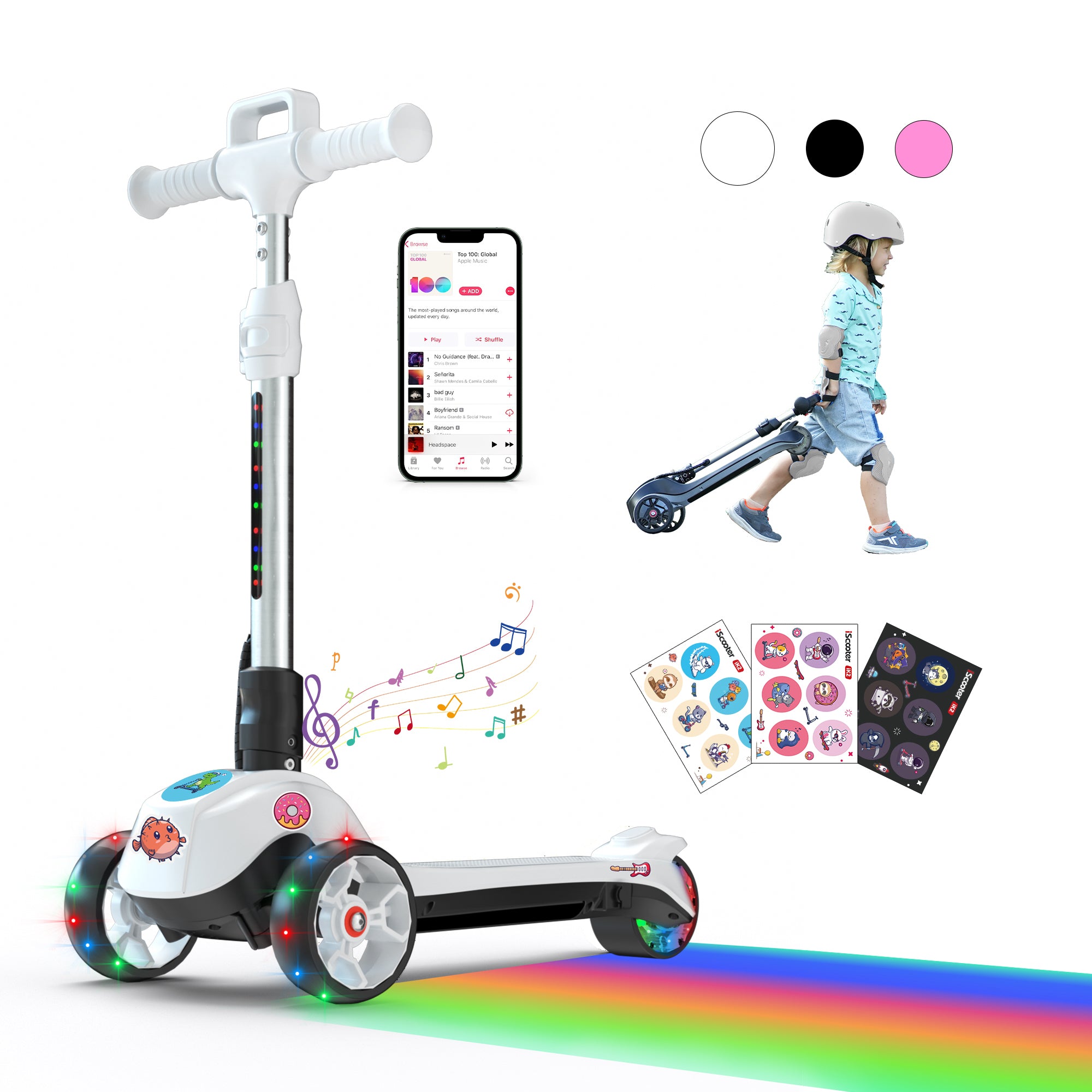 iScooter iK2 3-Wheel Electric Scooter Adjustable Height for Kids Ages 3-8 Unique Gift