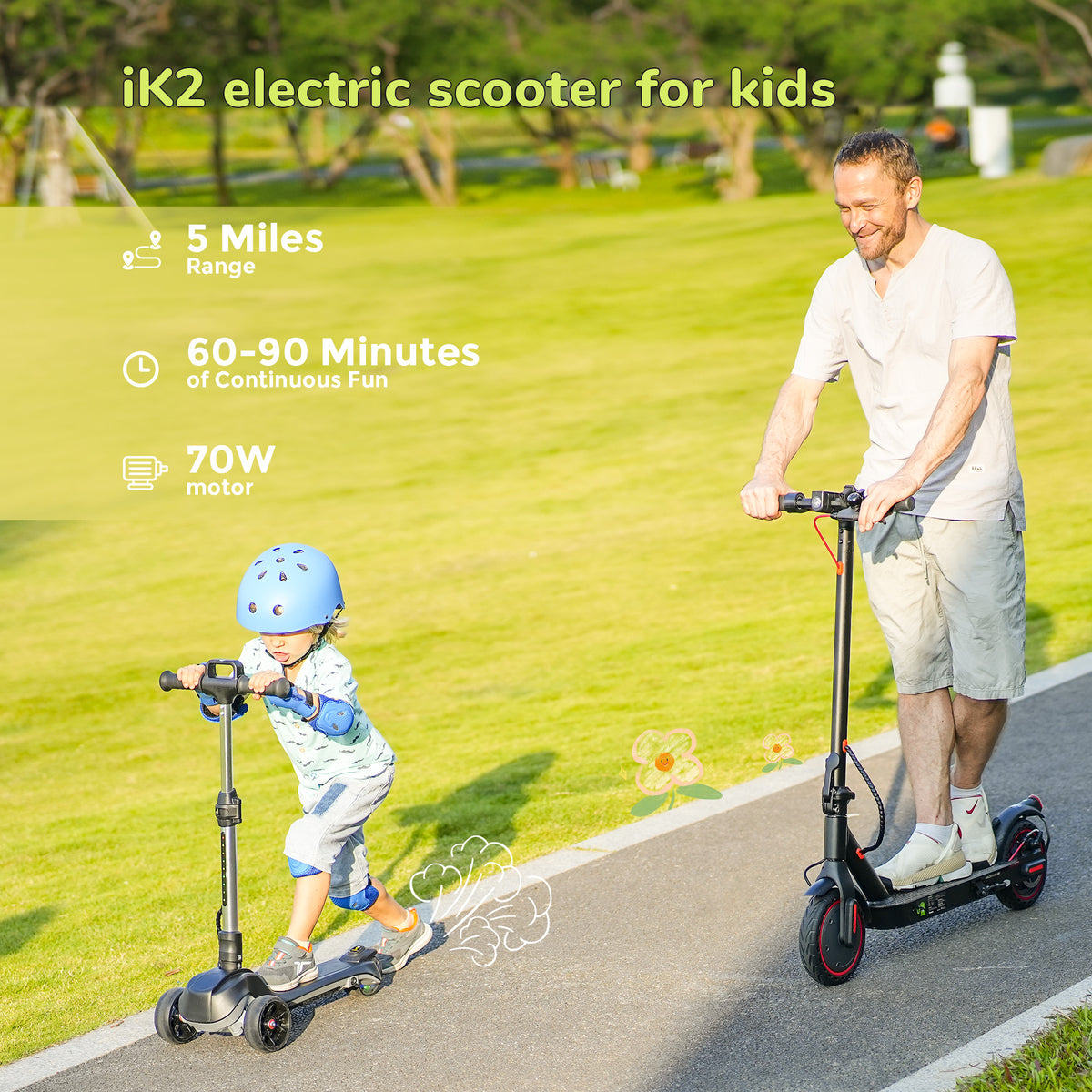 iScooter iK2/B1/B2 3-Wheel Electric Scooter with Colorful Flashing Whe