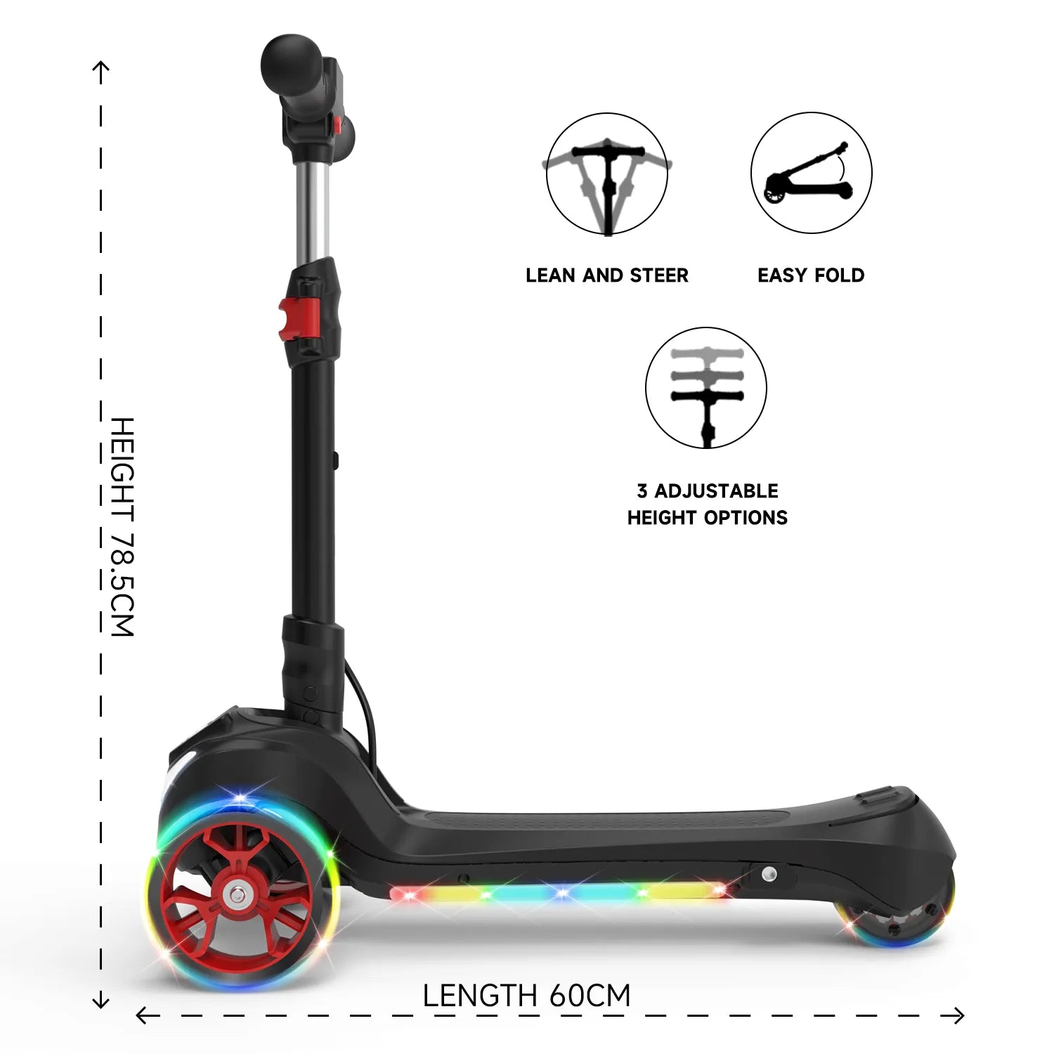 B2 Light Up 3-Wheels Scooter with Bluetooth Control  for Age 3-8