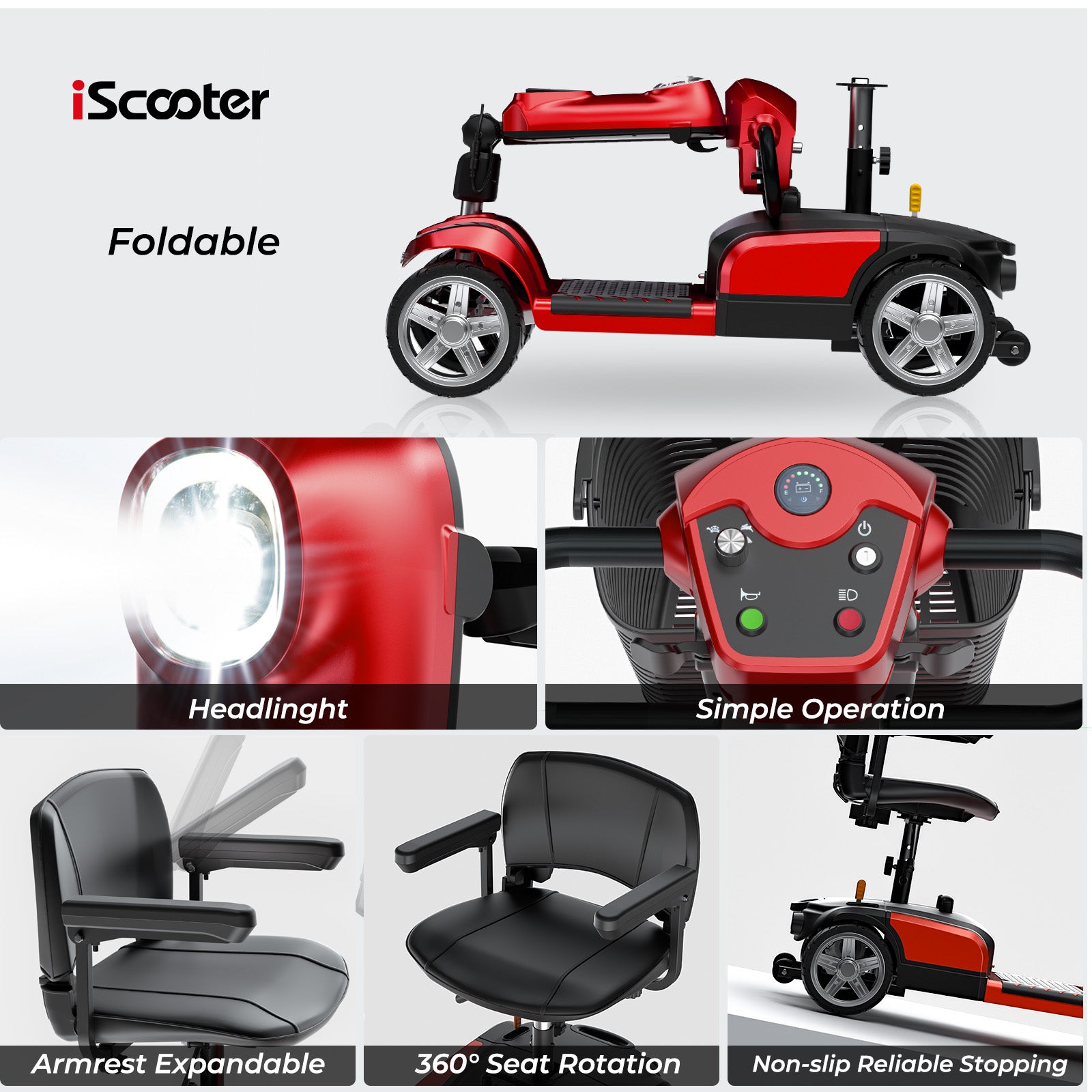 iScooter X03 4 Wheel Mobility Scooter with LED Headlight