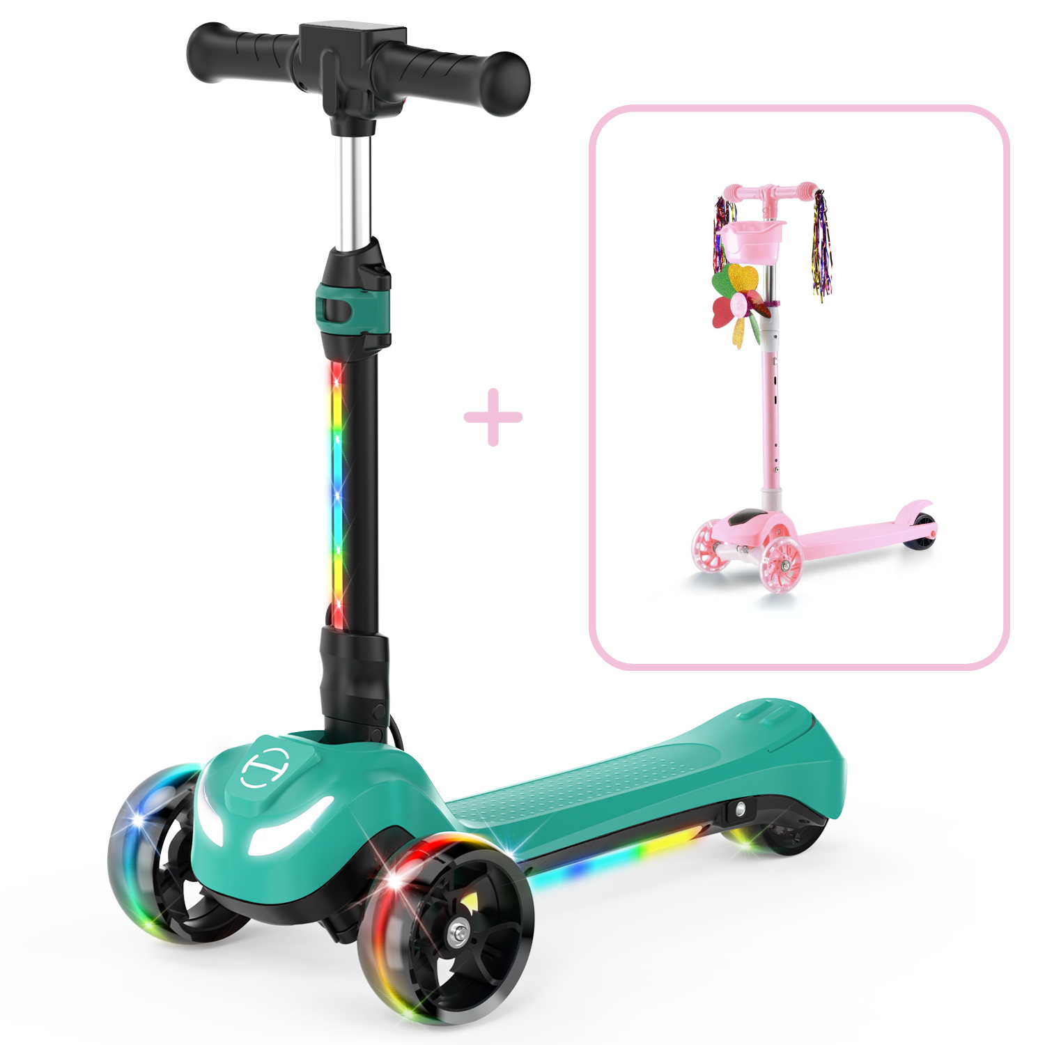 B2 Light Up 3-Wheels Scooter with Bluetooth Control  for Age 3-8