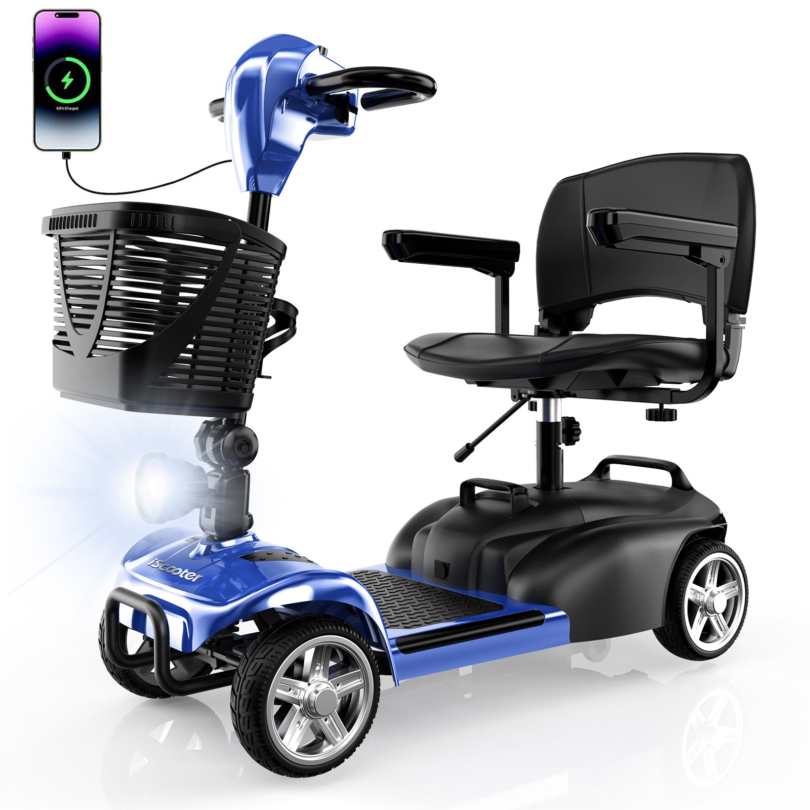 iScooter X02 4 Wheel Mobility Scooter with LED Headlight