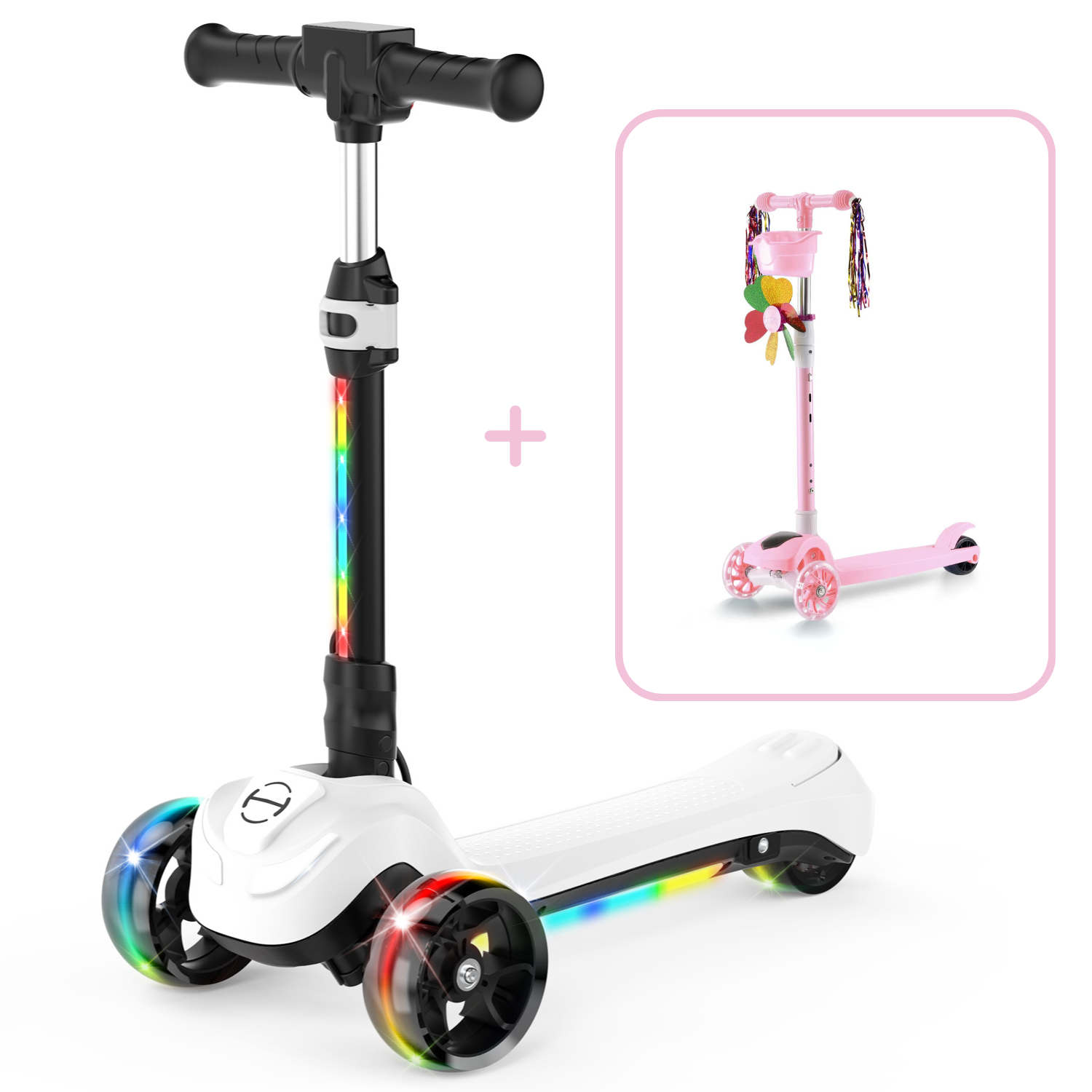 B2 Light Up 3-Wheels Scooter with Bluetooth Control  for Age 3-8