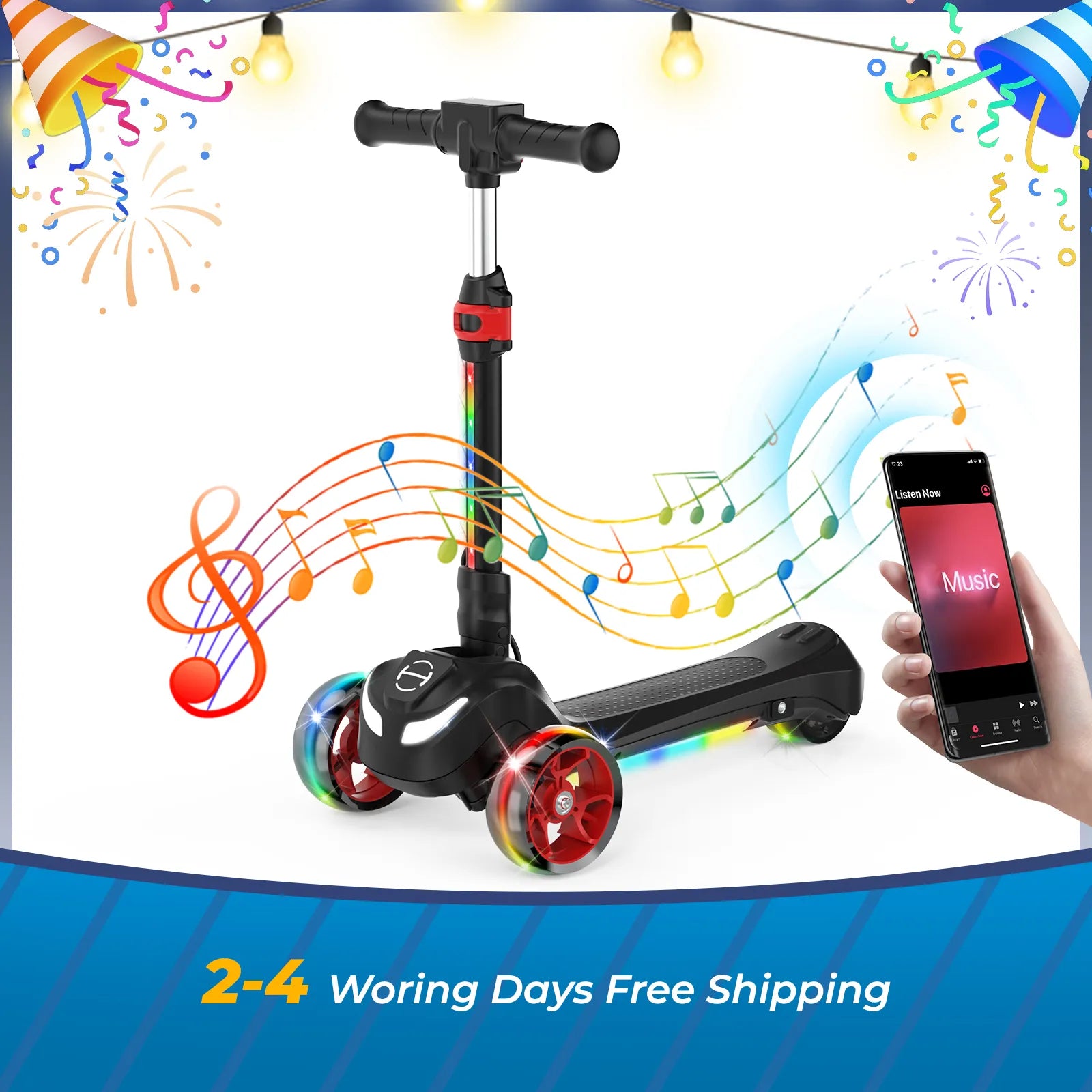 B2 Light Up 3-Wheels Scooter with Bluetooth Control  for Age 3-8