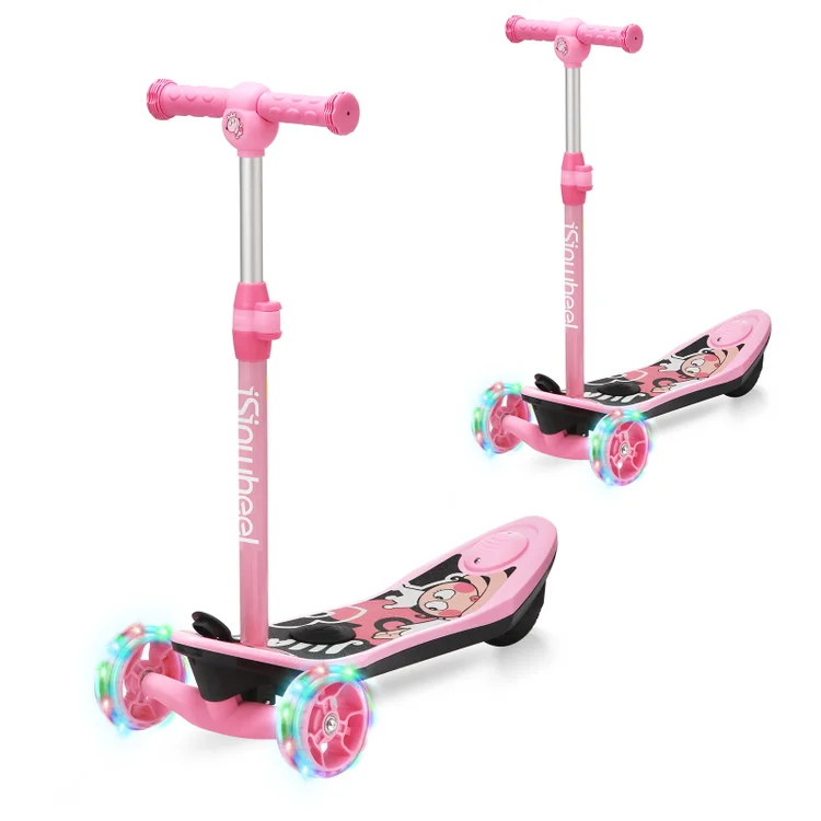 iScooter 3-Wheel Mini 2in1 Kids Electric Scooter Height Adjustable Foldable Lean to Steer Kick Scooter for 3-12 Boys Girls